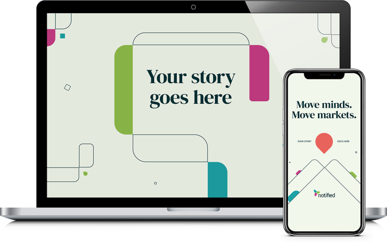 A laptop image of Notified's branding.